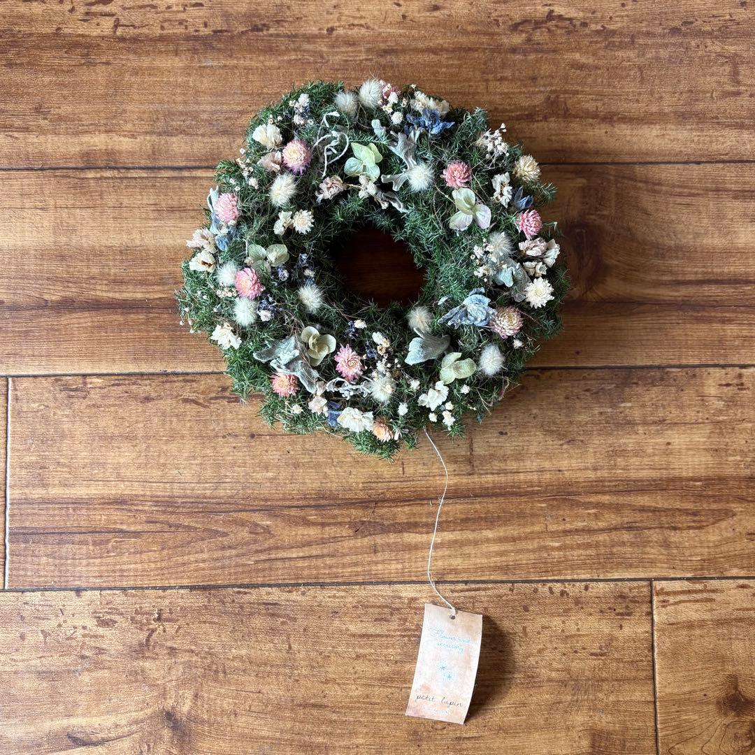 淡色 ナチュラル ドライフラワーリース MS 18cm＊ 針葉樹 グリーンリース