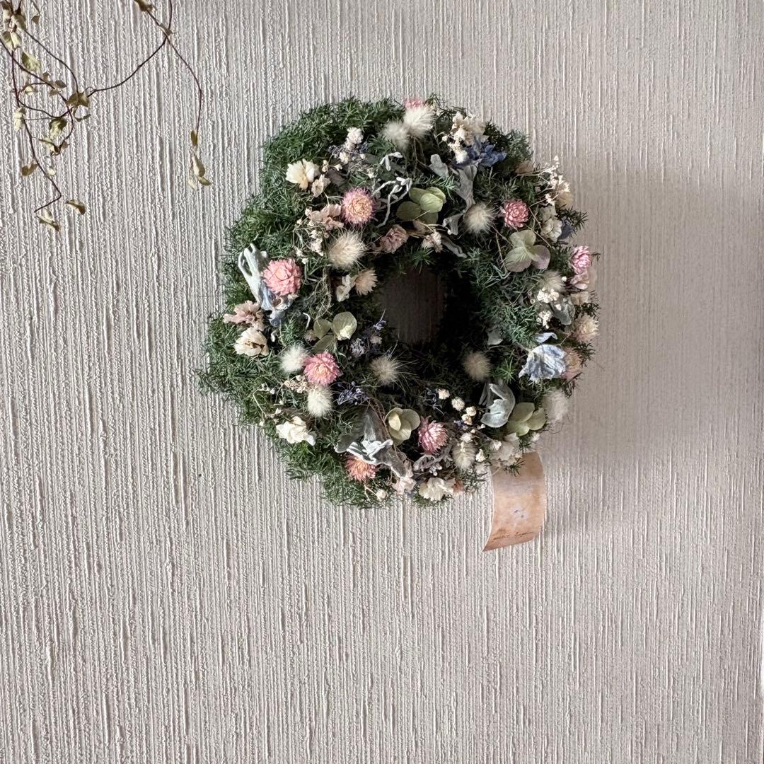 淡色 ナチュラル ドライフラワーリース MS 18cm＊ 針葉樹 グリーンリース