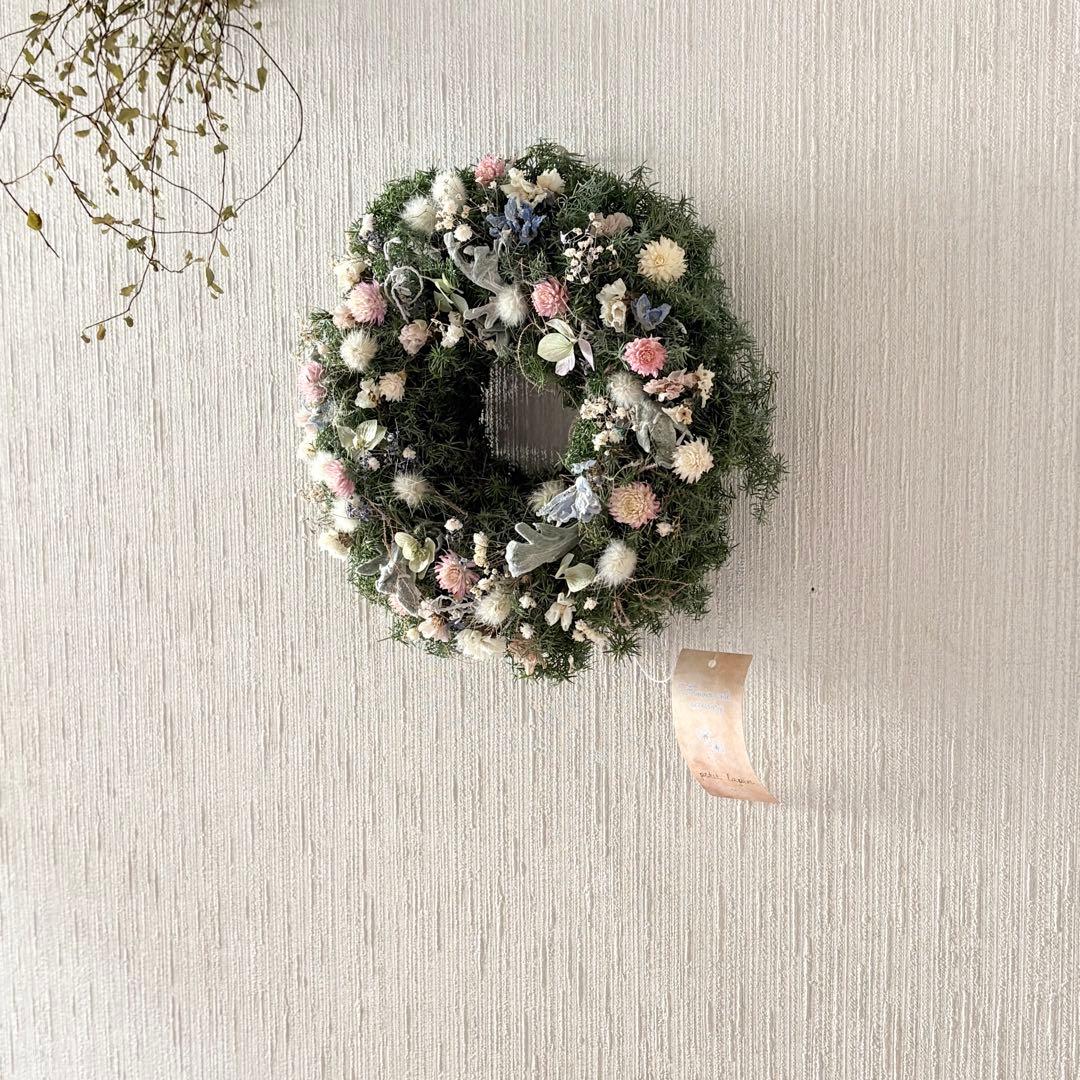 淡色 ナチュラル ドライフラワーリース MS 18cm＊ 針葉樹 グリーンリース