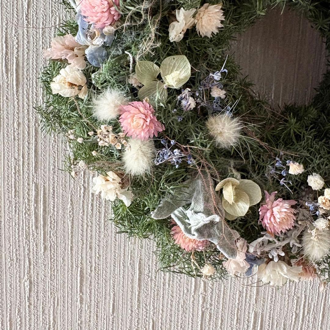 淡色 ナチュラル ドライフラワーリース MS 18cm＊ 針葉樹 グリーンリース