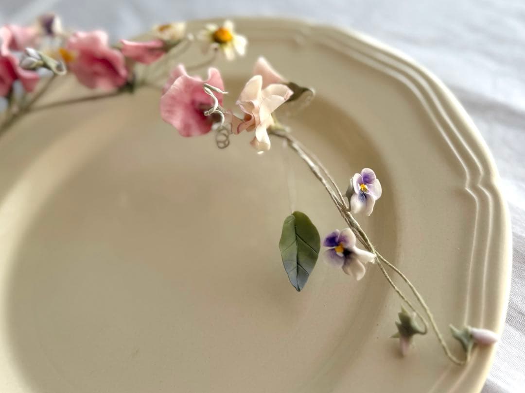 作家ハンドメイド◾️クレイのお花ガーランド◾️フランスアンティーク 布花 インテリア