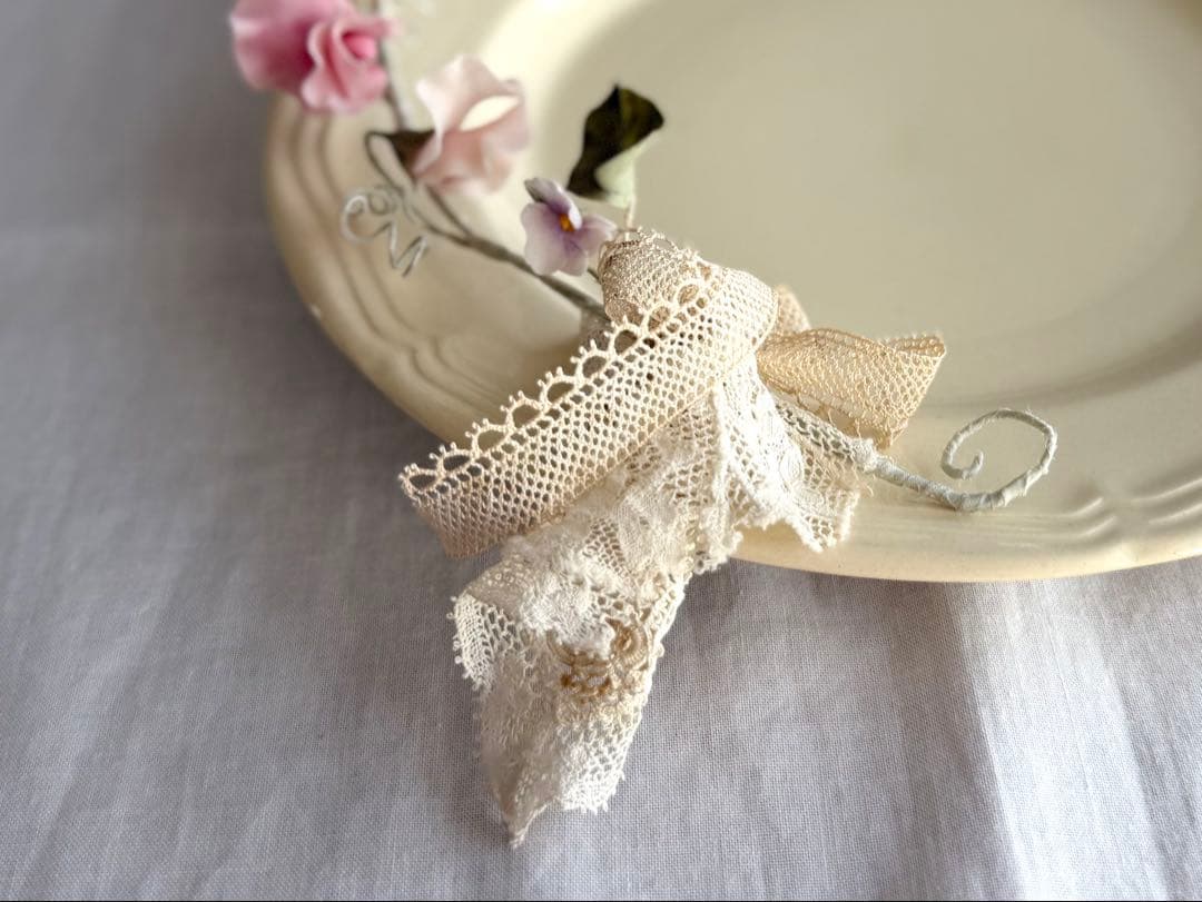 作家ハンドメイド◾️クレイのお花ガーランド◾️フランスアンティーク 布花 インテリア
