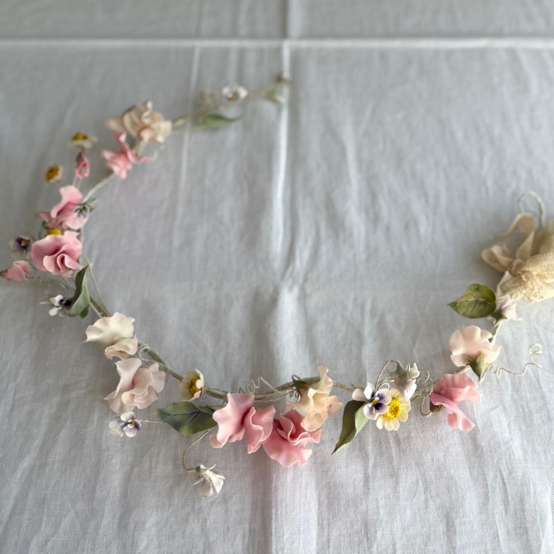 作家ハンドメイド◾️クレイのお花ガーランド◾️フランスアンティーク 布花 インテリア