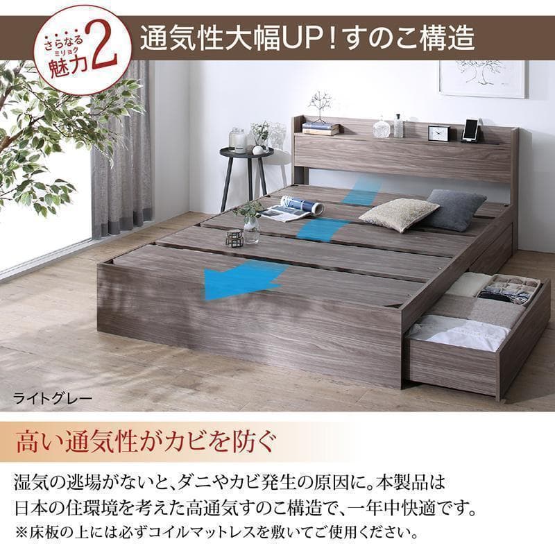 セール！新品 送料込 ダブルベッド 収納 棚 2口コンセント マットレス付 AB