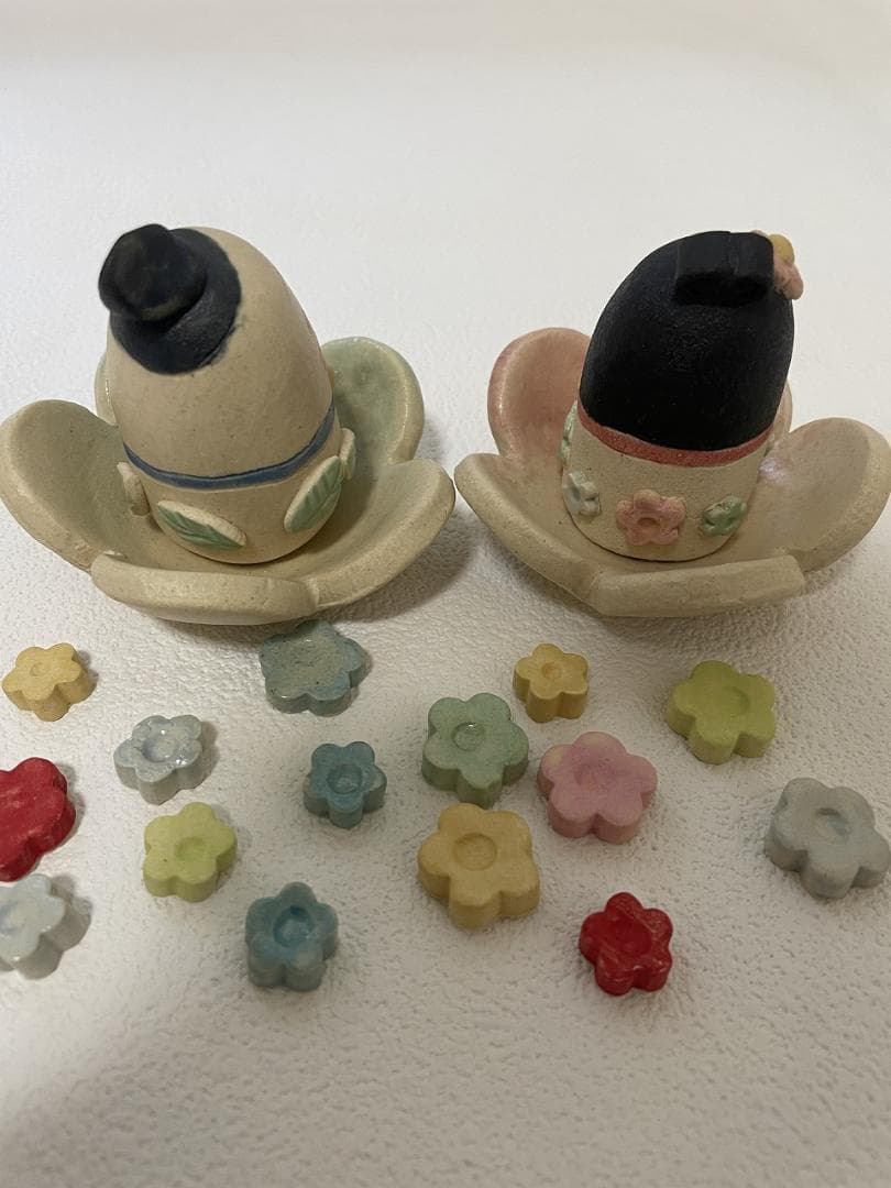 岡崎順子さん 雛人形 陶器 お雛様 おはじき付