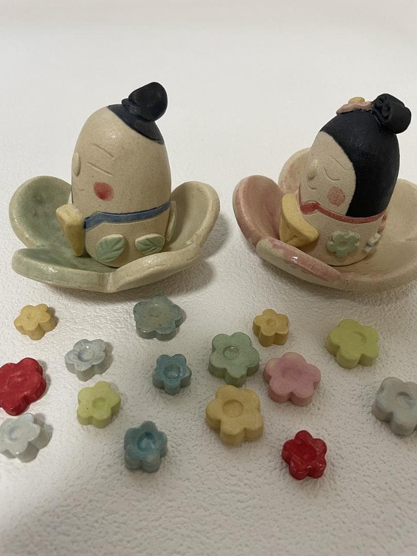 岡崎順子さん 雛人形 陶器 お雛様 おはじき付