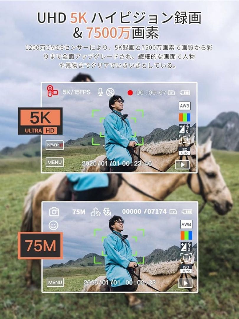 AiMike 5K デジカメ スマホに送れる デジタルカメラ WIFI転送機能