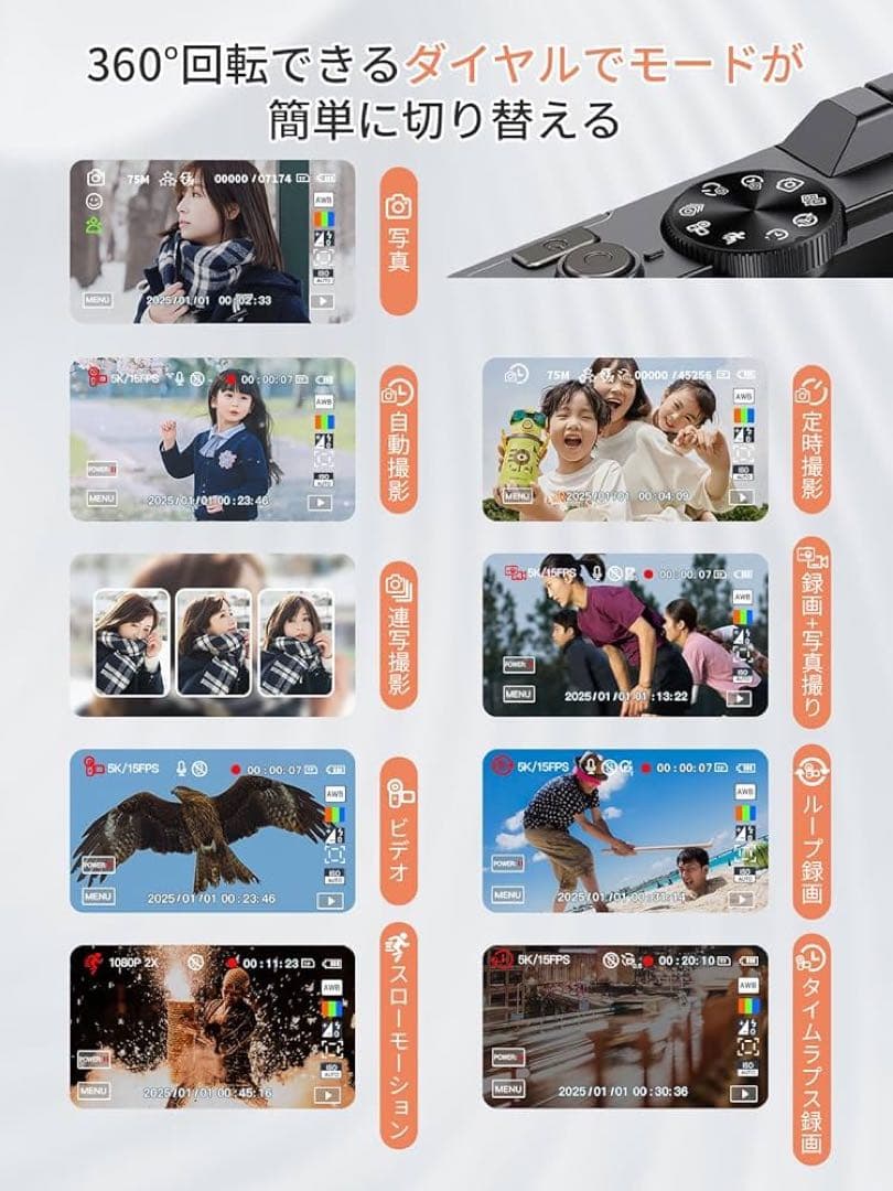 AiMike 5K デジカメ スマホに送れる デジタルカメラ WIFI転送機能