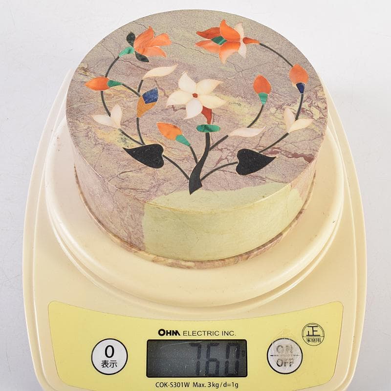 北印度産　玉石　インディアン・カラー・ストーン象嵌　飾箱　共箱　V　R8518