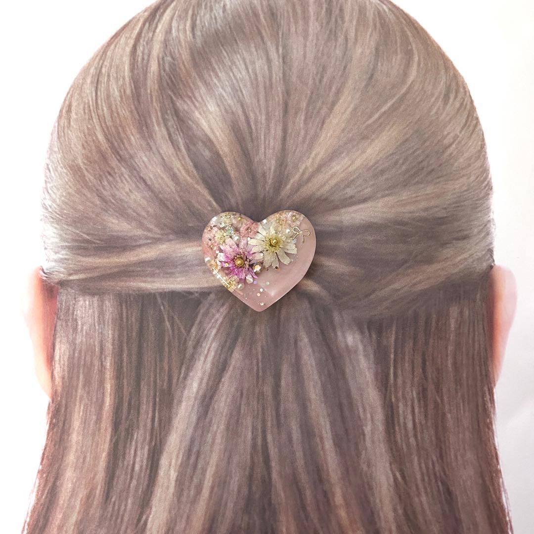 No.723 ハート　ドライフラワー　レジンヘアゴム（size大）