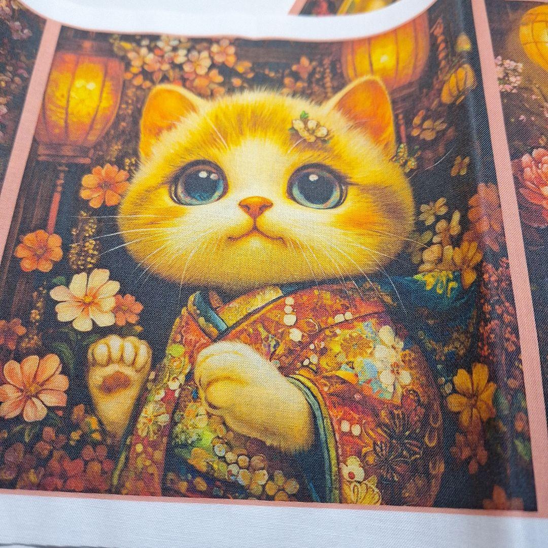 着物を着たねこパネル生地　ハンドメイド　レアパネル生地