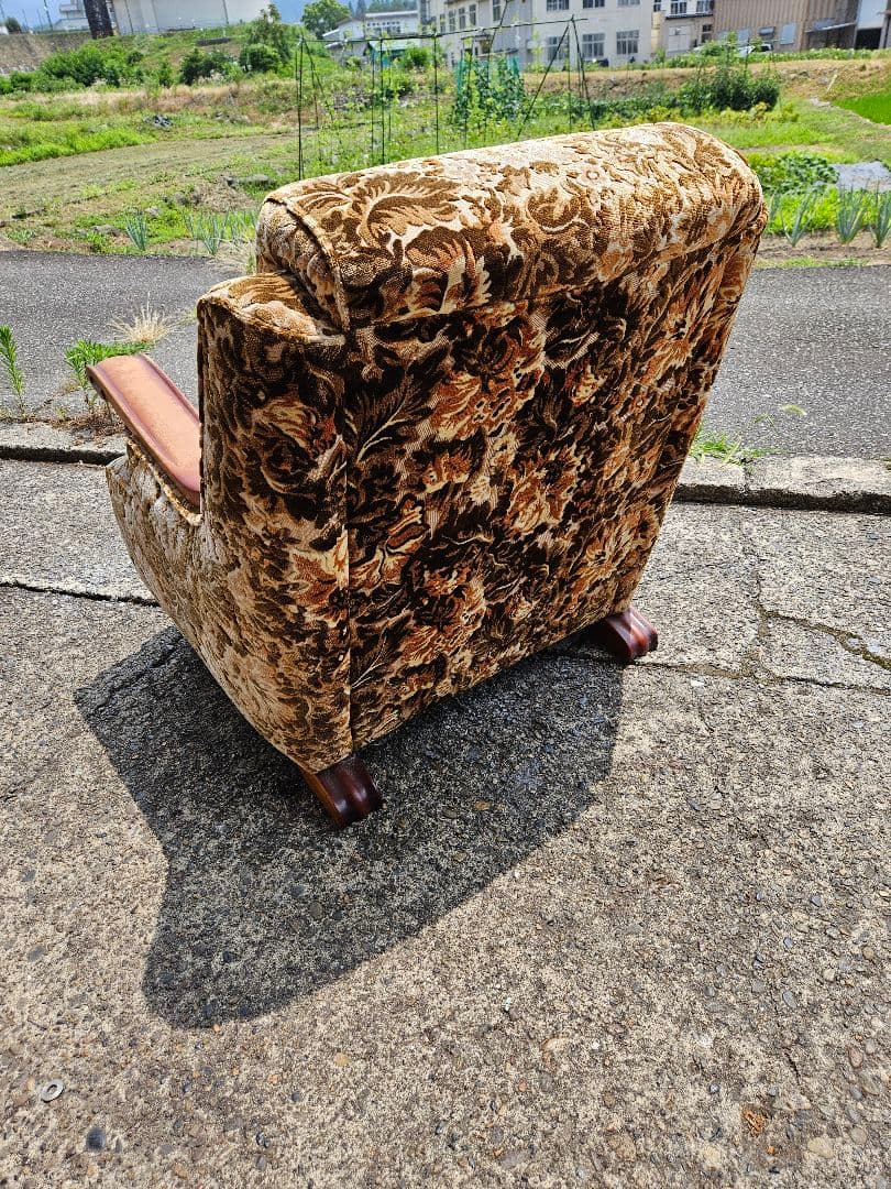 美品 ヴィンテージ 一人掛け アームソファ ベロア生地 高級 金華山織