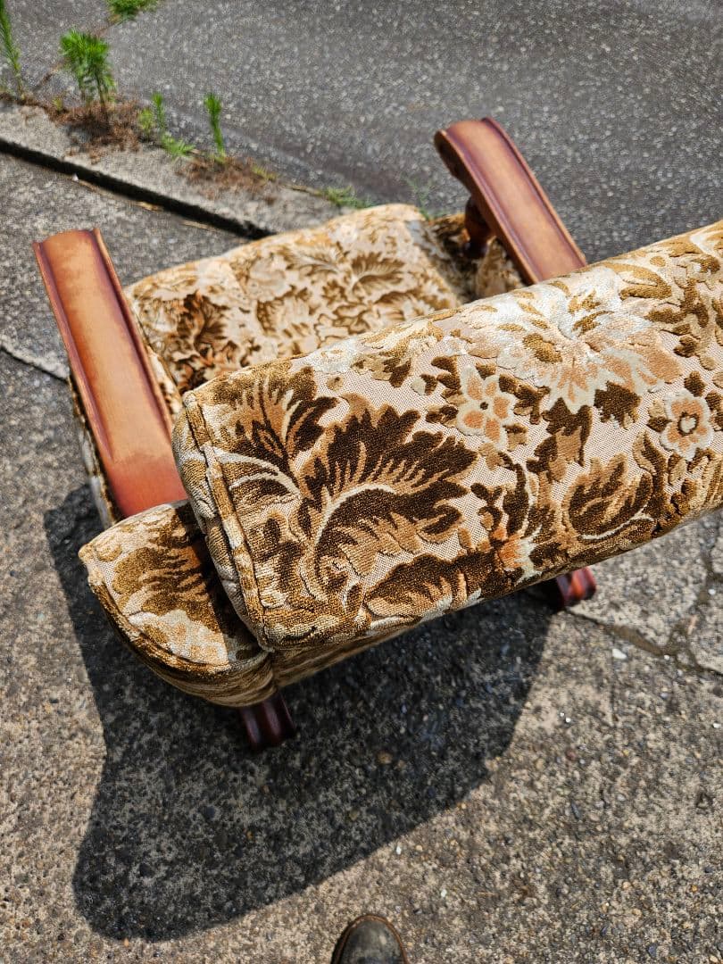 美品 ヴィンテージ 一人掛け アームソファ ベロア生地 高級 金華山織