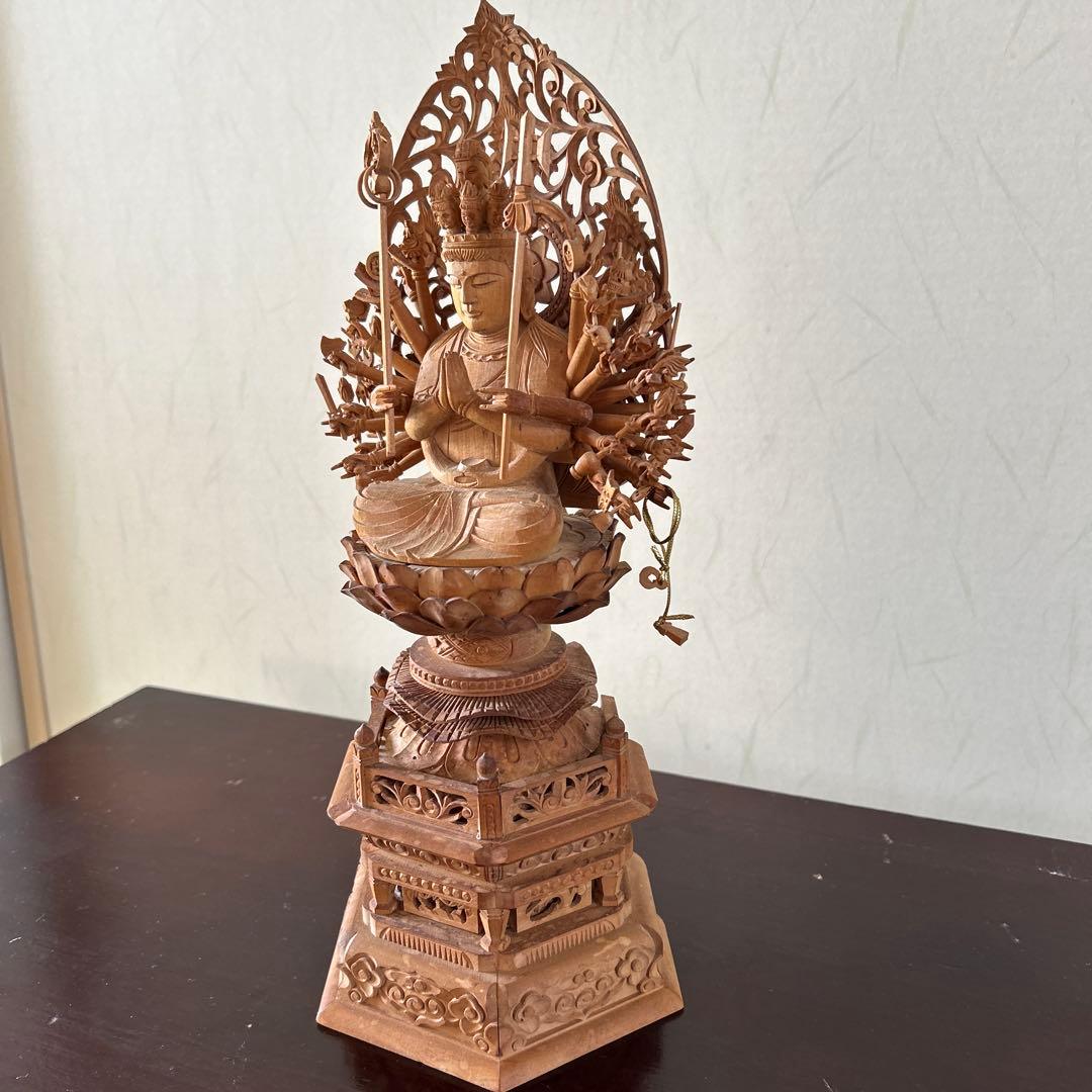 【土日値下中】千手観音像　木彫り　仏像　骨董品