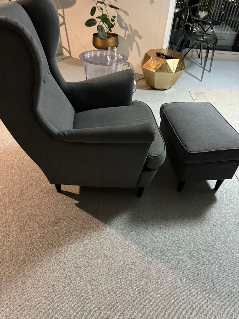 『シミあり』IKEA❣️ストランドモン 1人がけソファ＆オットマン2点セット