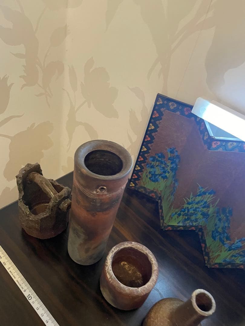 美品　作家物　備前焼　花瓶　一輪挿し　陶器製 手作り陶器　花器5点セット