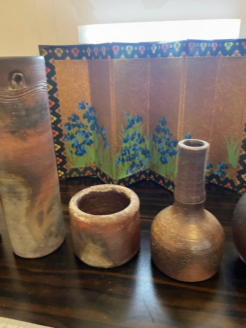 美品　作家物　備前焼　花瓶　一輪挿し　陶器製 手作り陶器　花器5点セット