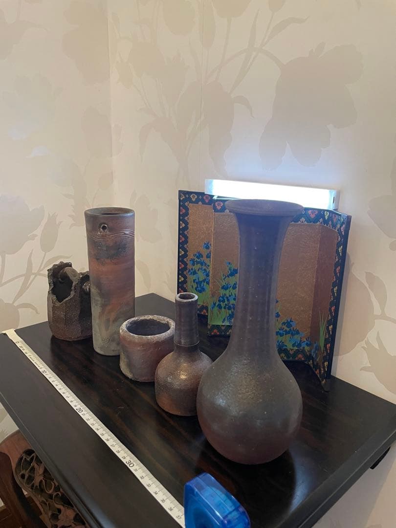 美品　作家物　備前焼　花瓶　一輪挿し　陶器製 手作り陶器　花器5点セット