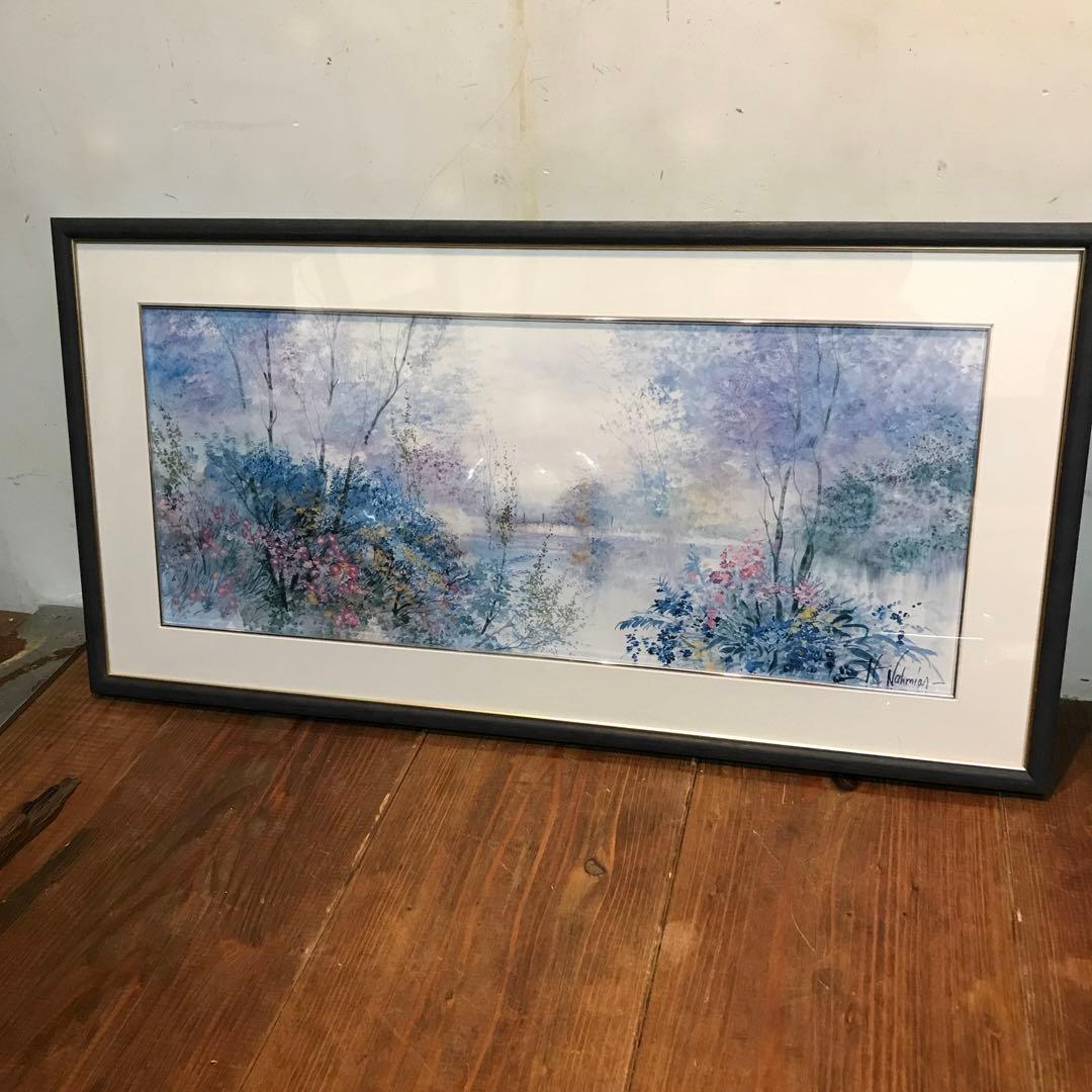 美品　フランス　リチャードナミアス　ブルーポンド　絵画　優しい色合いが優雅な