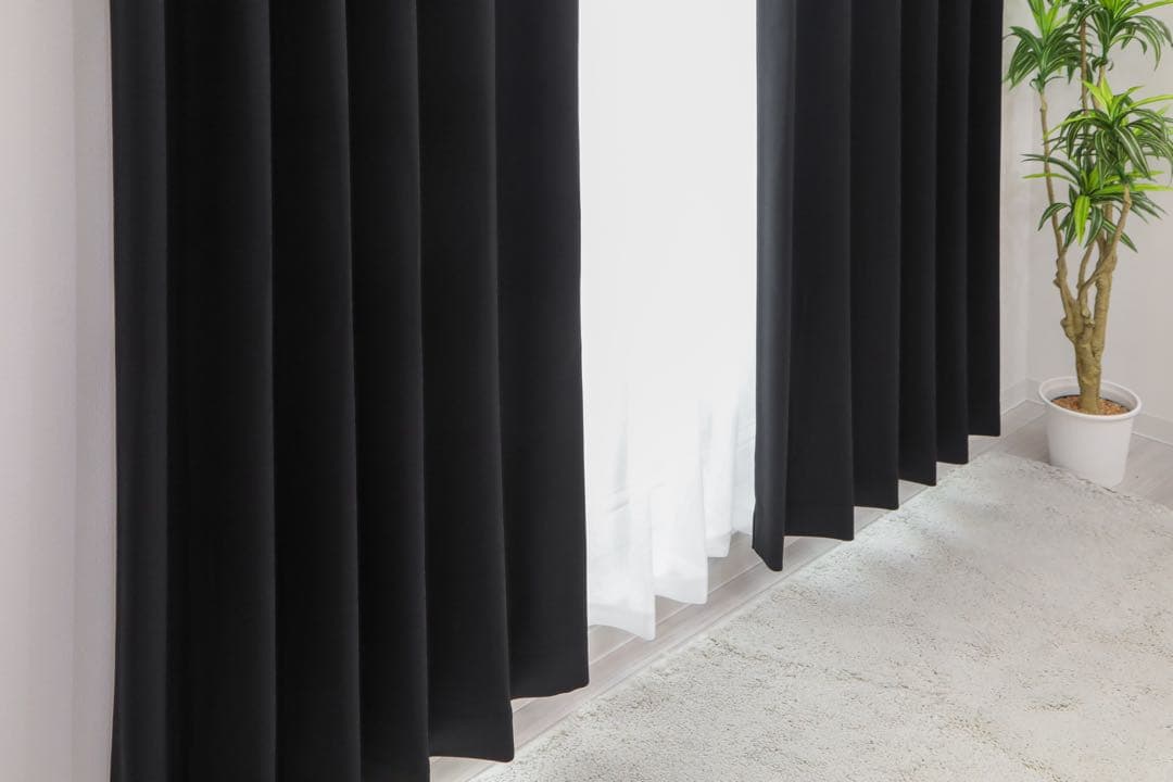 May　レース付1級遮光カーテン　ブラック　100㎝×230㎝ 2セット