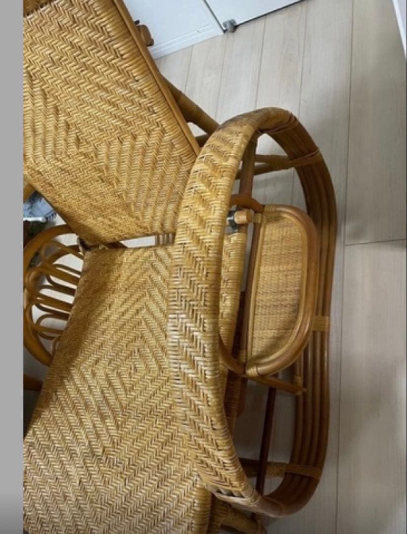 昭和レトロ ラタンリクライニングチェア オットマン付き 1人掛けソファー 古家具