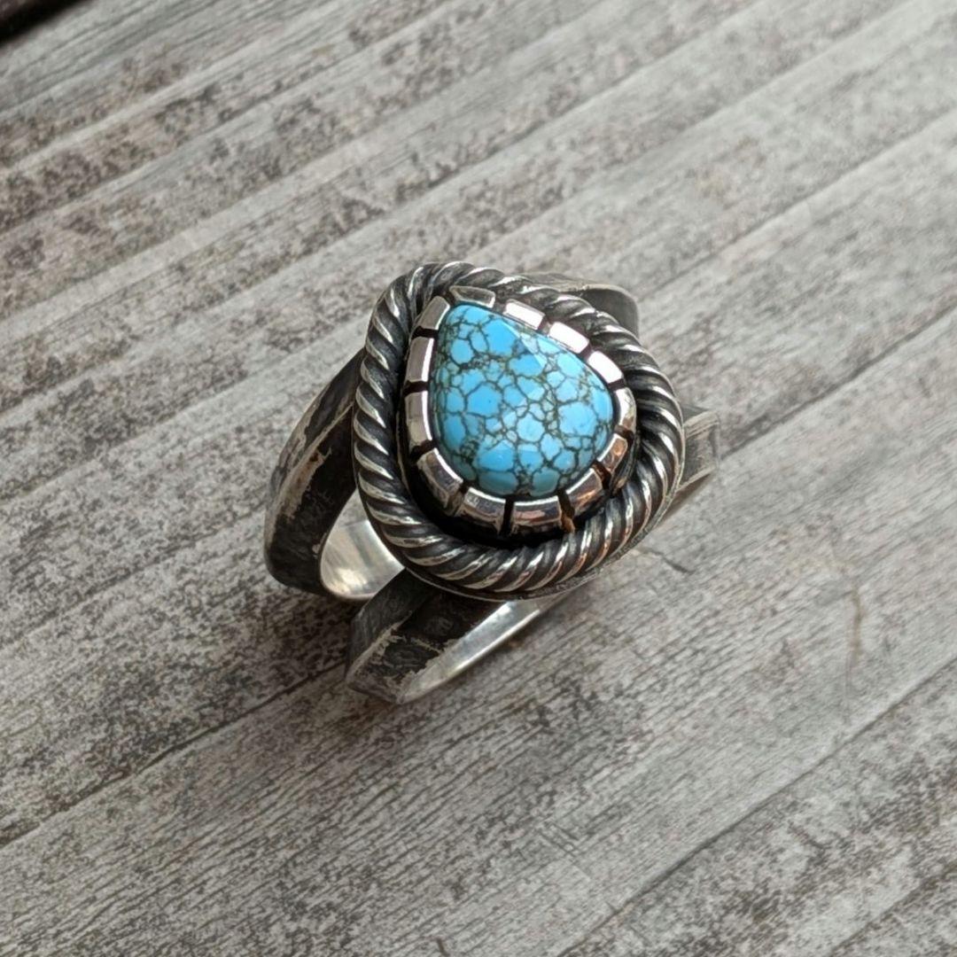 ハンドメイドのターコイズリング　＃8 インディアンジュエリー風