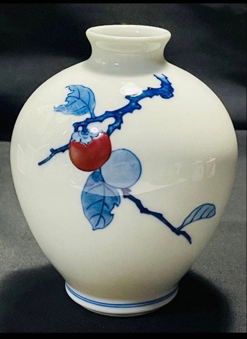 時代物十二代酒井田柿右衛門　柿絵花瓶供箱