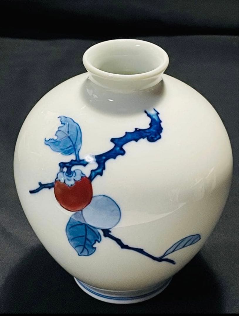 時代物十二代酒井田柿右衛門　柿絵花瓶供箱