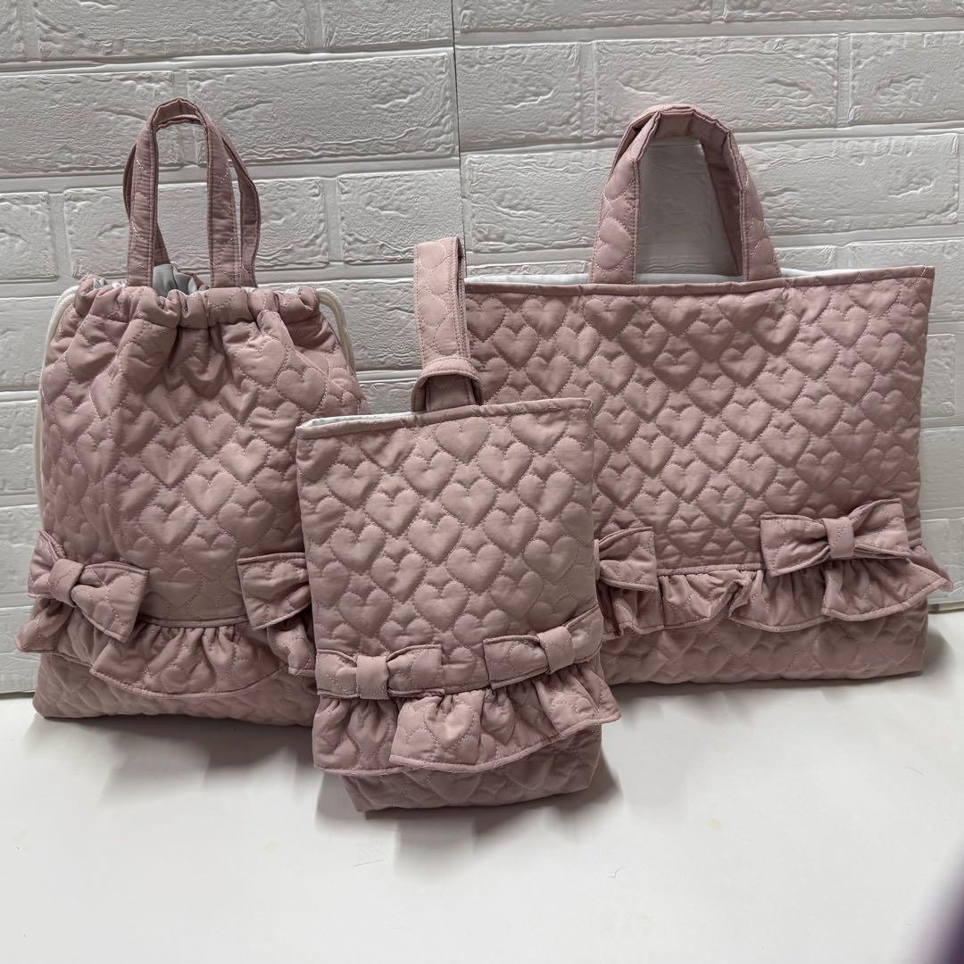 5点セット　入園　入学　レッスンバッグ　ハートキルティング　体操服袋　上履き袋