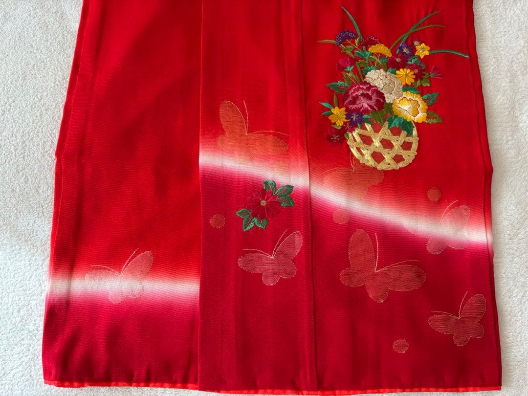 7歳 七五三 着物 帯 小物 セット 赤 刺繍 アンティーク