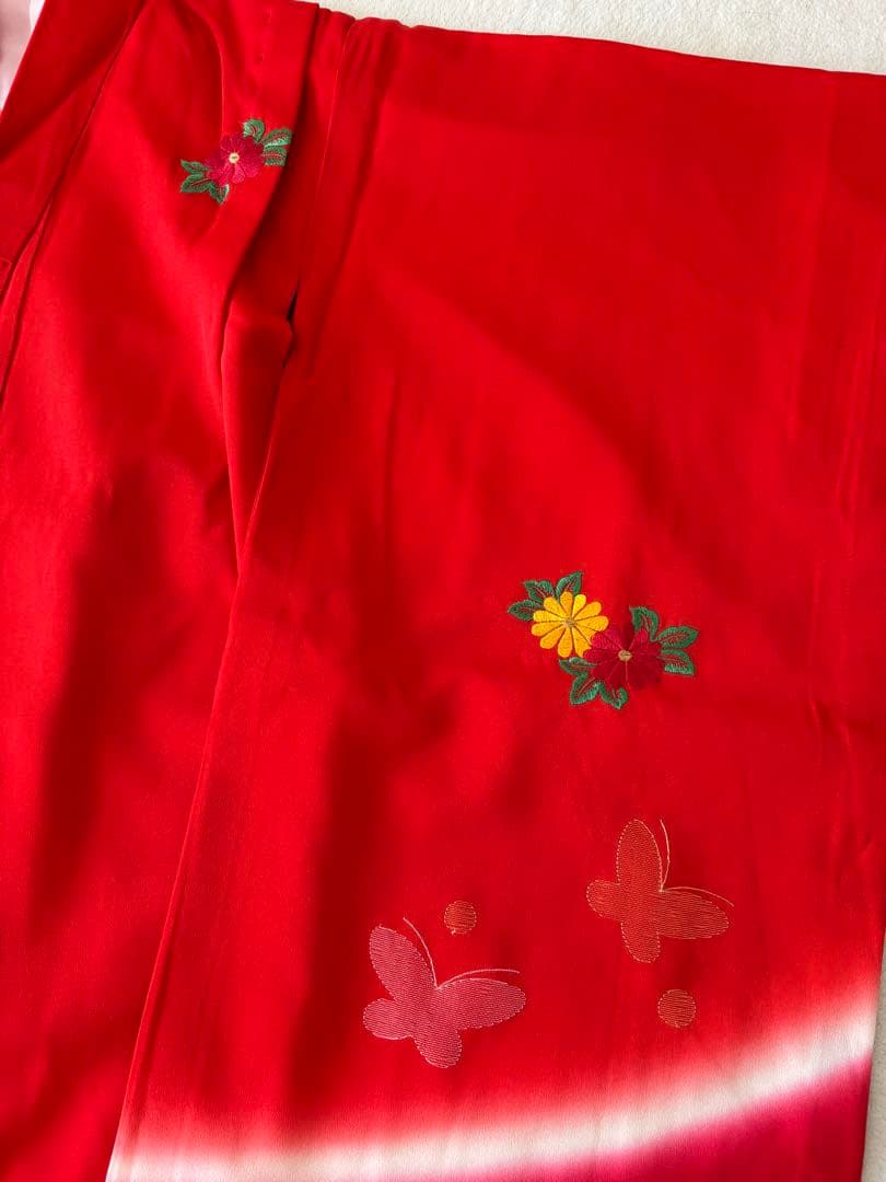 7歳 七五三 着物 帯 小物 セット 赤 刺繍 アンティーク