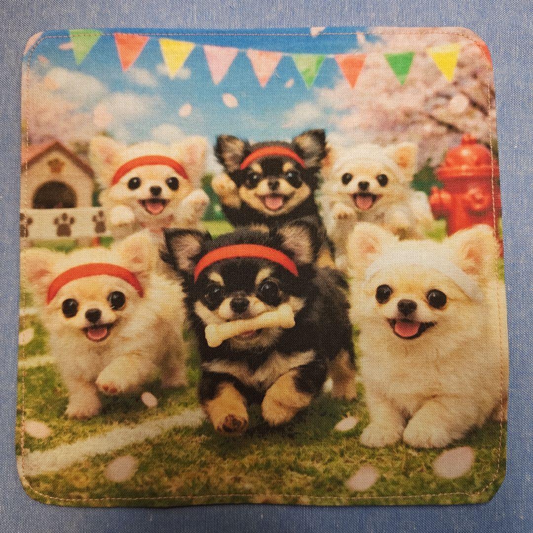 ご確認用　チョコ　ハンカチ　ダックスちゃん柄2/20