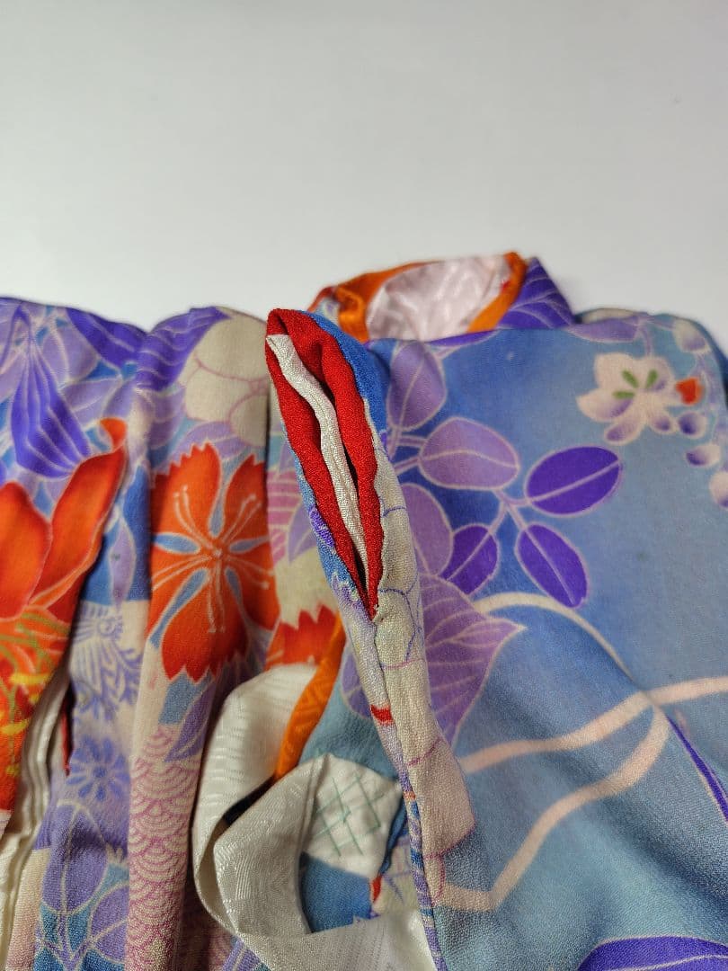 [市松人形　13~15号]　アンティーク錦紗ちりめん　着物(比翼仕立て)と帯一式