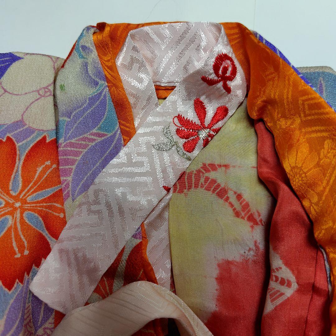 [市松人形　13~15号]　アンティーク錦紗ちりめん　着物(比翼仕立て)と帯一式