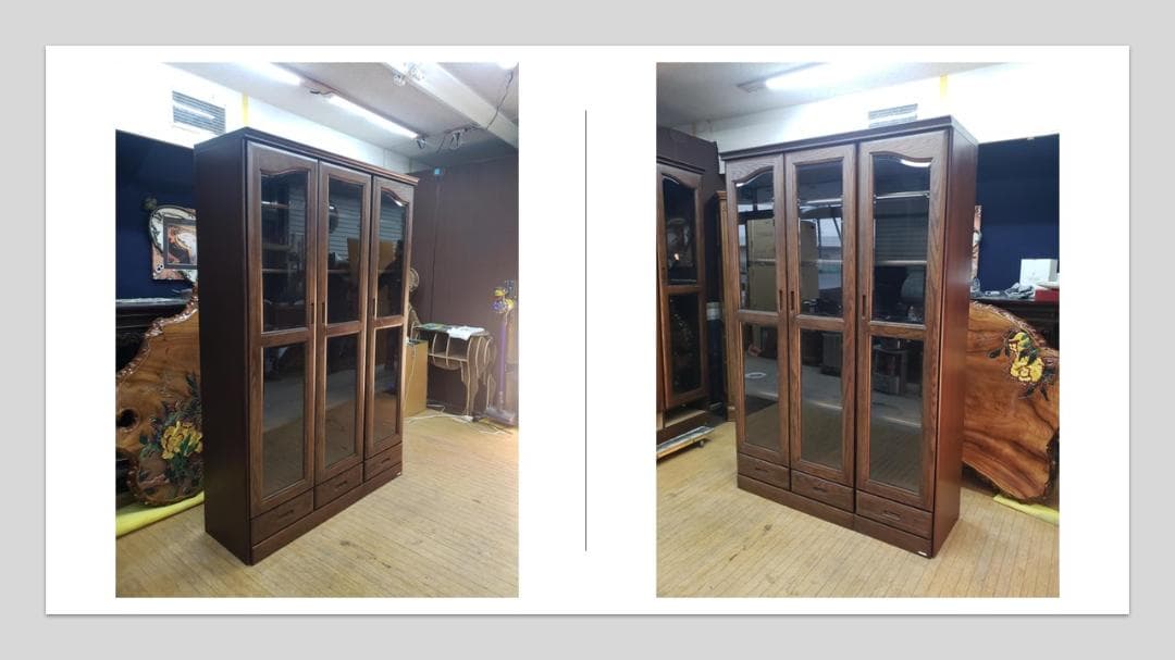 ｂ34　モーブル　三枚扉　書棚　本棚