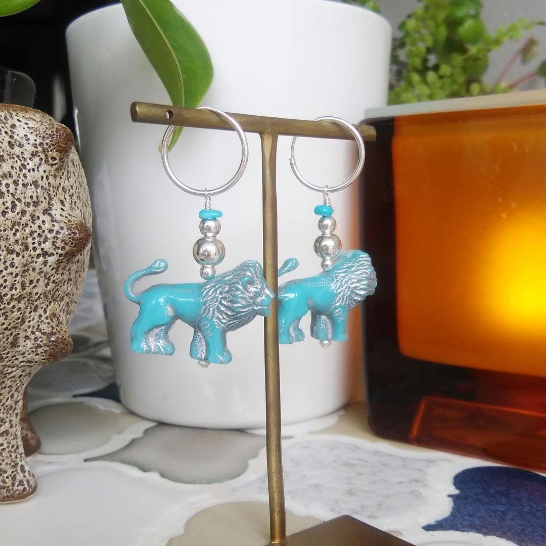 シルバー925天然石 今年のライオンはカッコイイ(^^)シルバーピアス