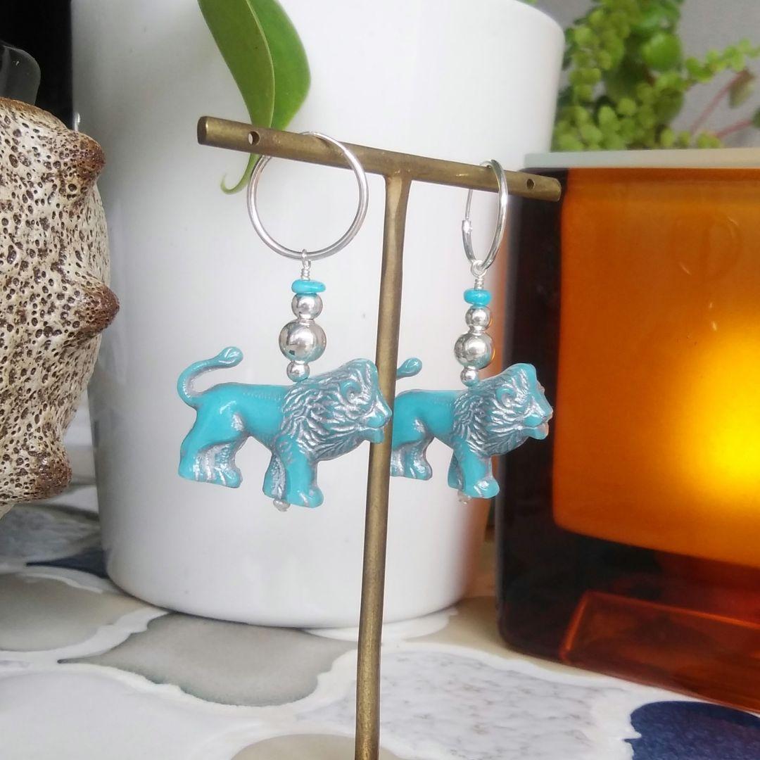 シルバー925天然石 今年のライオンはカッコイイ(^^)シルバーピアス