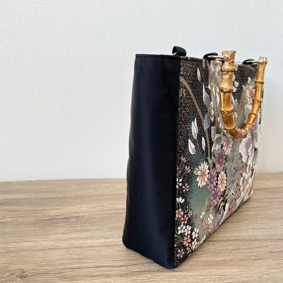 鏡裏異聞 ー 夢幻に咲く花 帯リメイク 和装バッグ 正絹 フォーマル 洋装にも