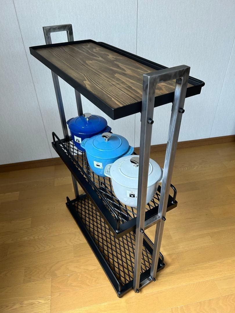 キッチン3段シェルフ　スタイリッシュ　オシャレ　アイアン家具