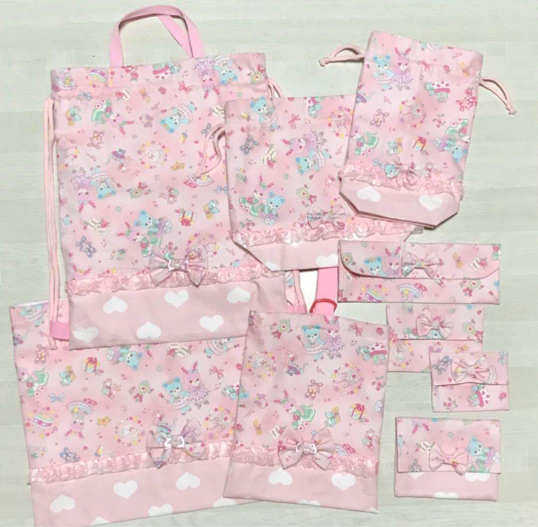 女の子　ハンドメイド　オーダー　レッスンバック　ランチョンマット　巾着袋　など