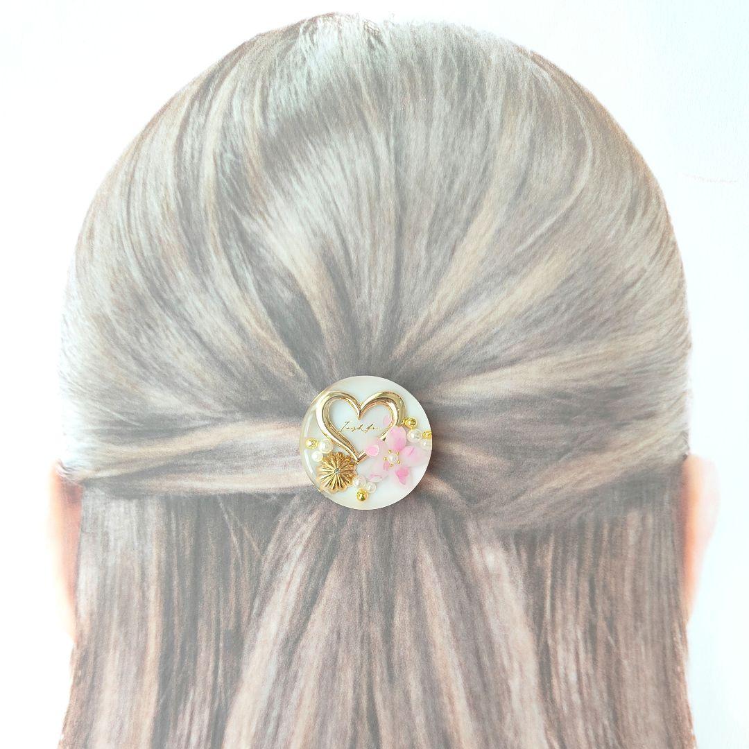 《No.2637❀》ハンドメイド　レジンヘアゴム　桜　ピンク　ハート　大