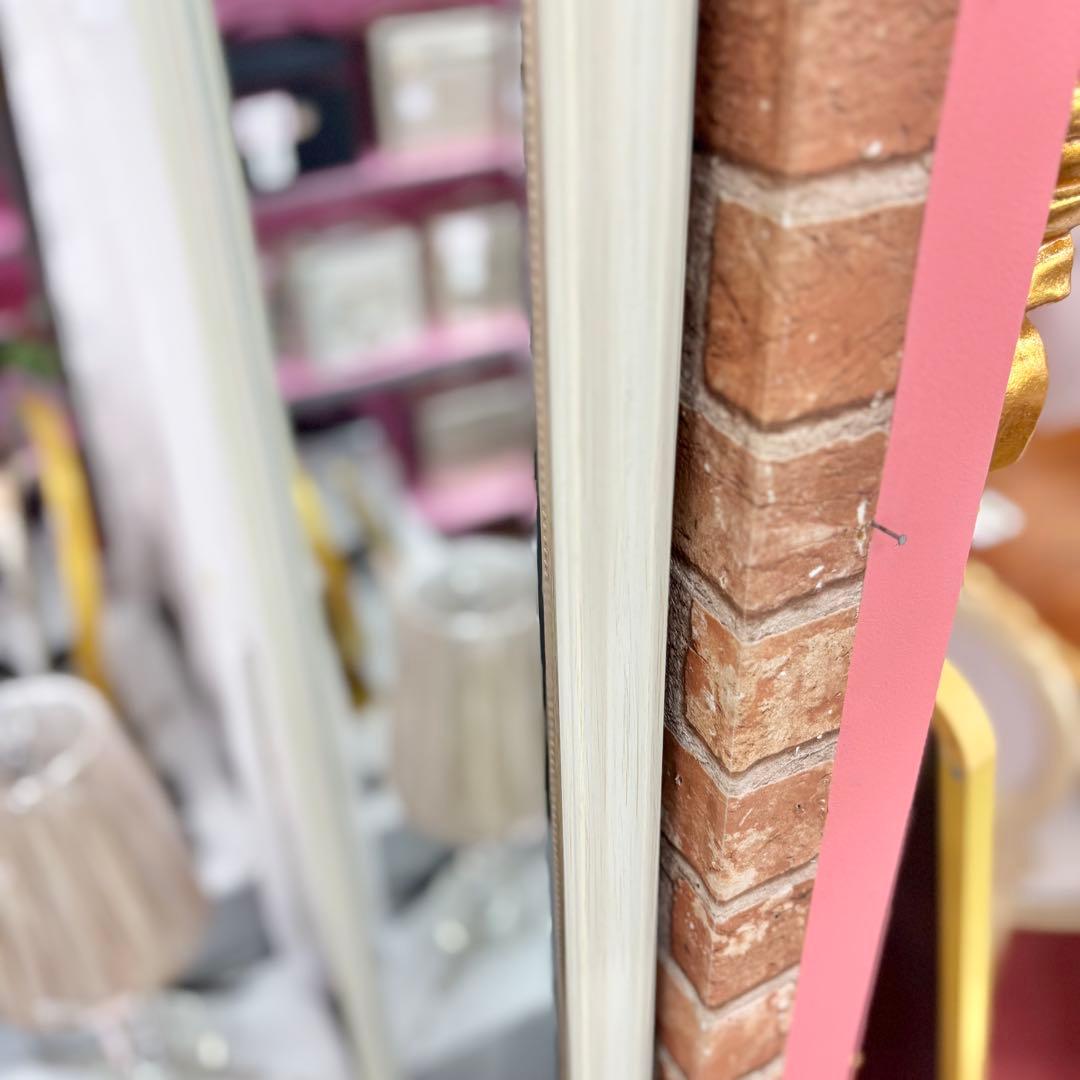 ホワイト 木製 壁掛けミラー 姿ミラー