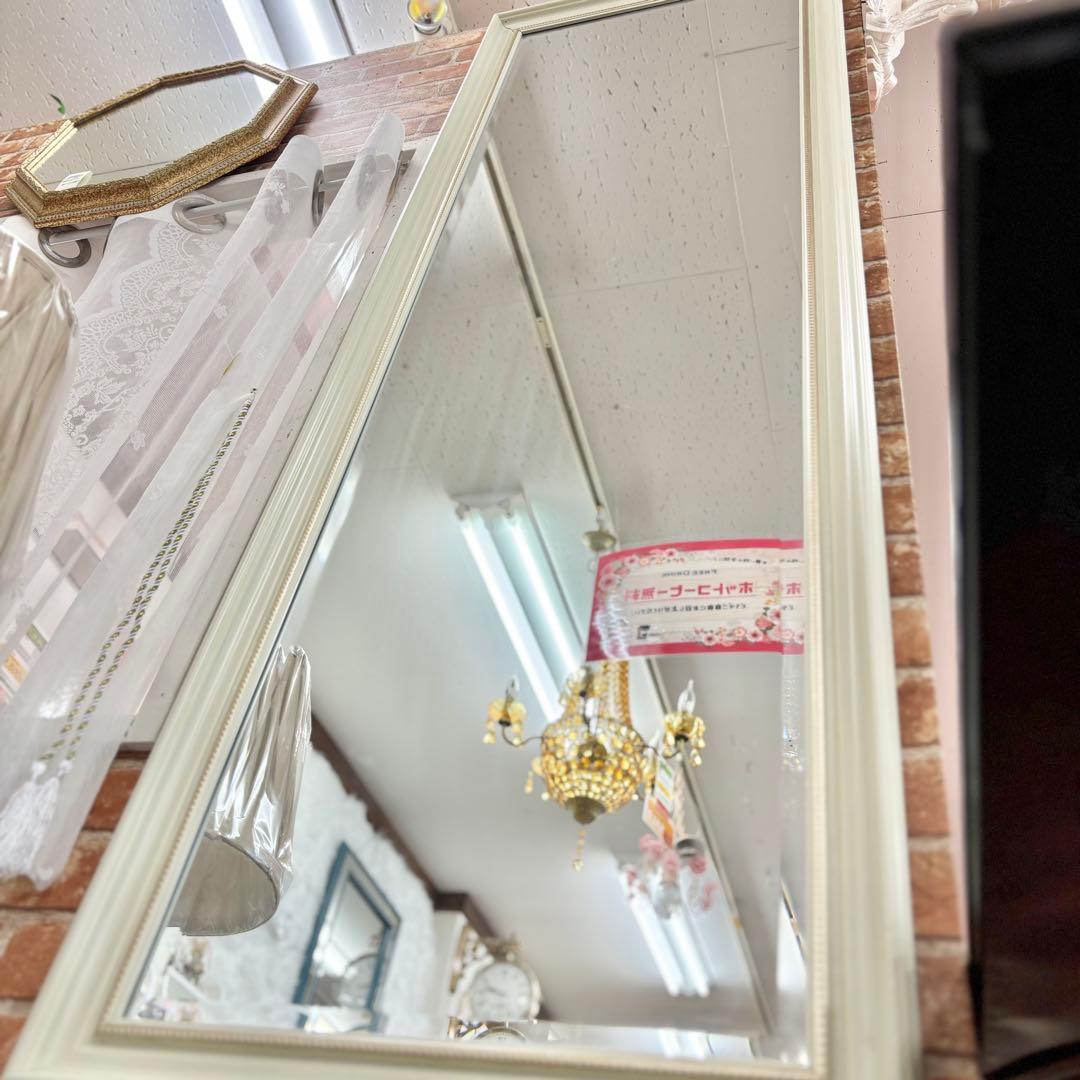 ホワイト 木製 壁掛けミラー 姿ミラー