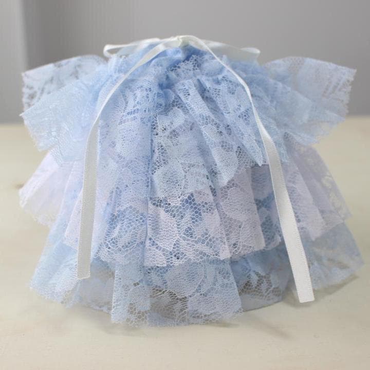 骨壷 覆い袋セット 7寸 ブルーフリル （ティアードレース）