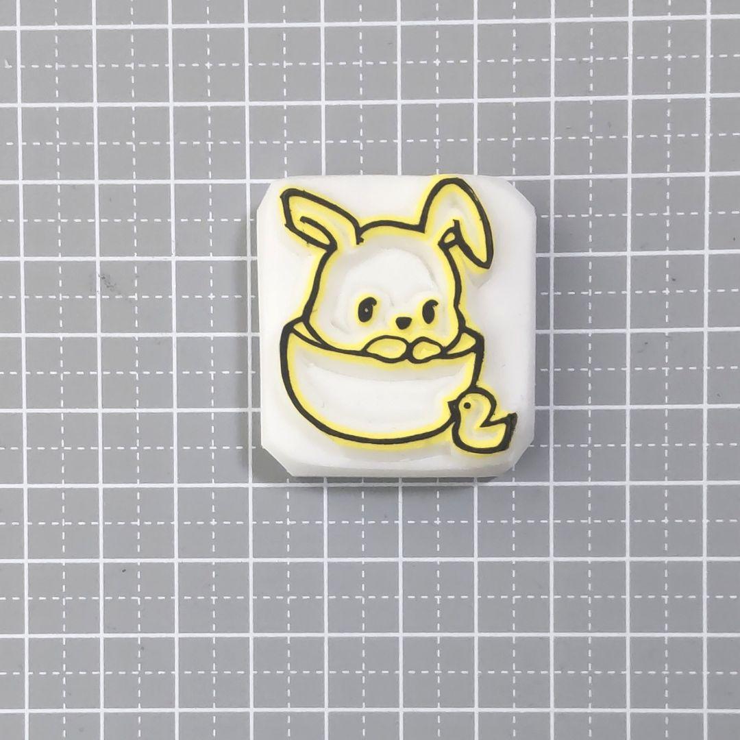 消しゴムはんこNo.82  うさぎとカフェボウル