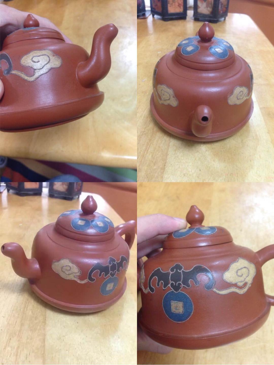 紫砂 急須 中国茶器 骨董 銀象嵌