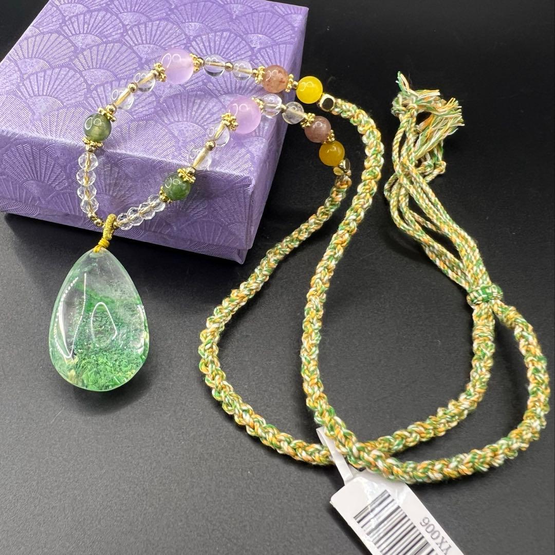 天然グリーンガーデンファントムクォーツのペンダント&ネックレス★ D10173