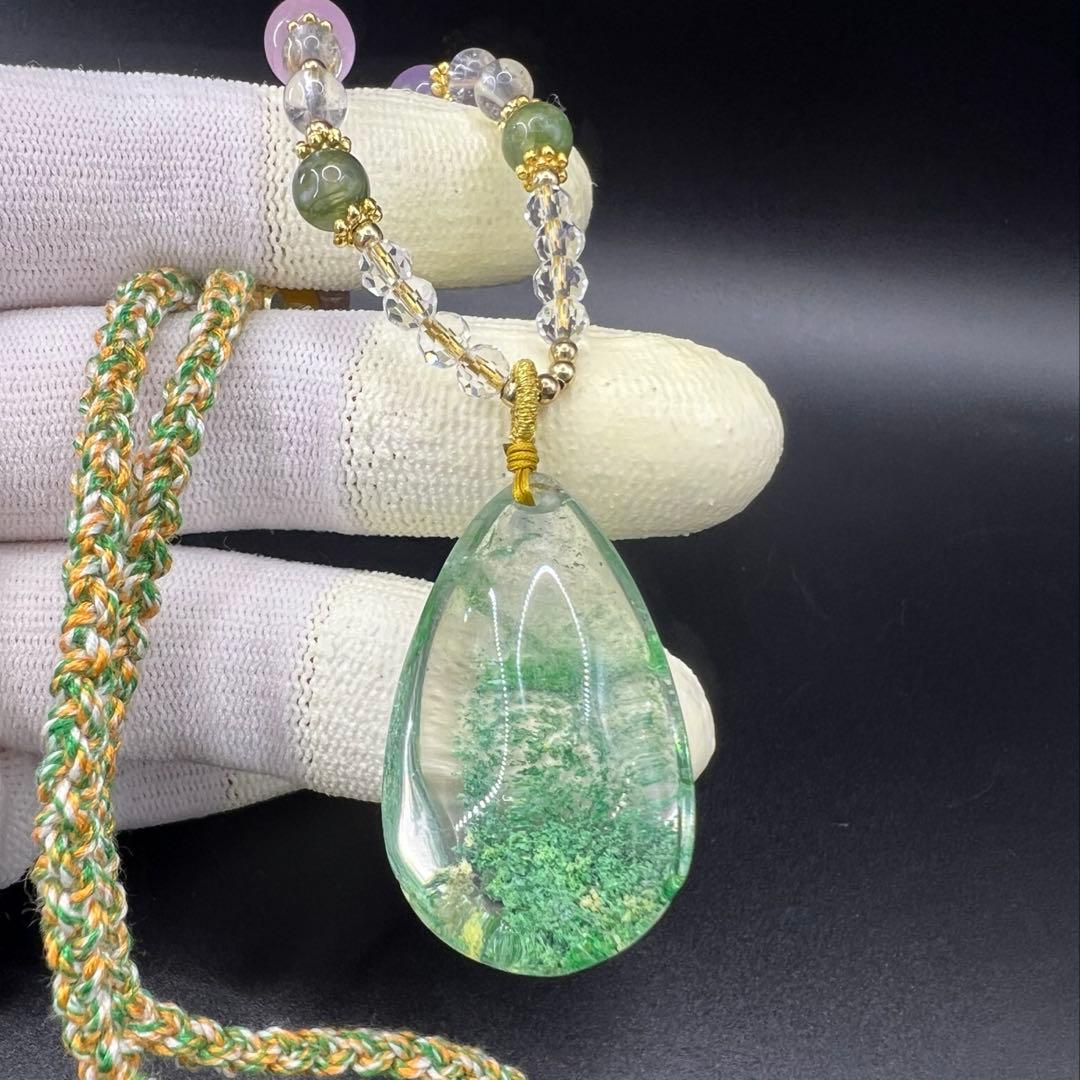 天然グリーンガーデンファントムクォーツのペンダント&ネックレス★ D10173