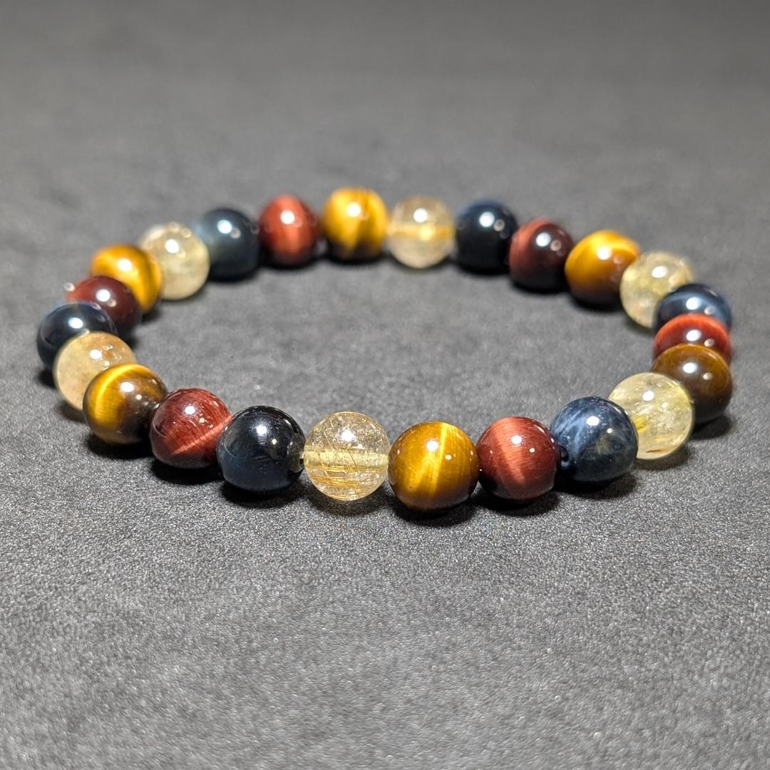 タイチンルチル 三種タイガーアイ 数珠 ブレスレット エナジーストーン お守り