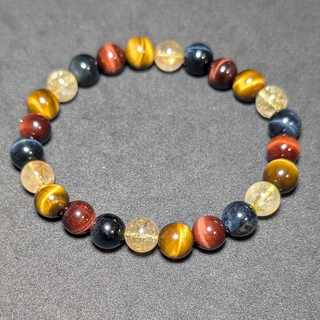 タイチンルチル 三種タイガーアイ 数珠 ブレスレット エナジーストーン お守り